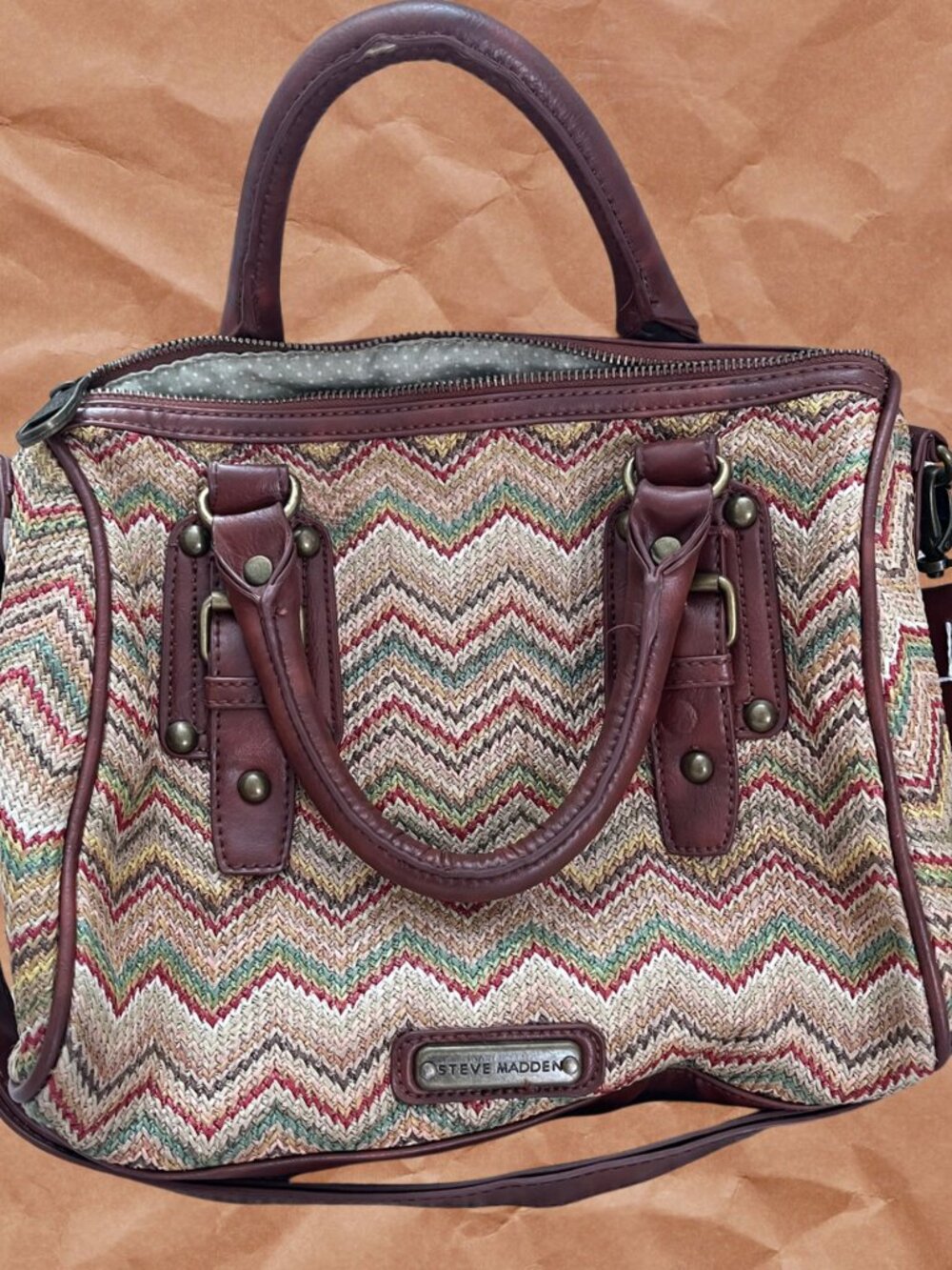 Steve Madden Woven Chevron Satchel Crossbody Bag | Boho Y2K Multicolor